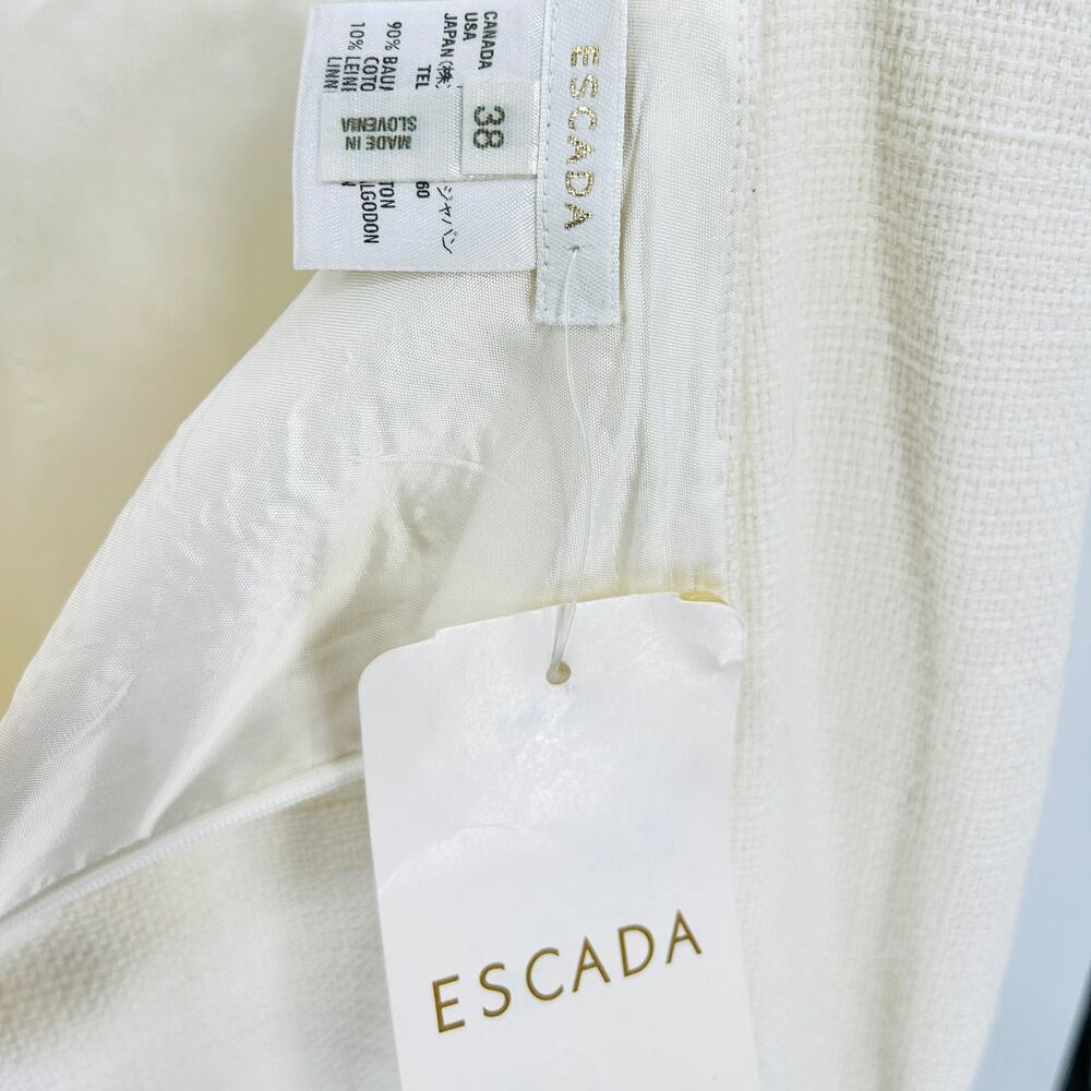 Vintage 90s Escada Ivory Elegant Cream Beaded Linen Cotton Skirt Suit - Picture 8 of 10